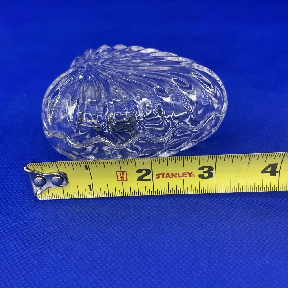 Vtg Heart Shaped Clear 24% Lead Crystal Dish Ring Jewelry Trinket Box Scalloped